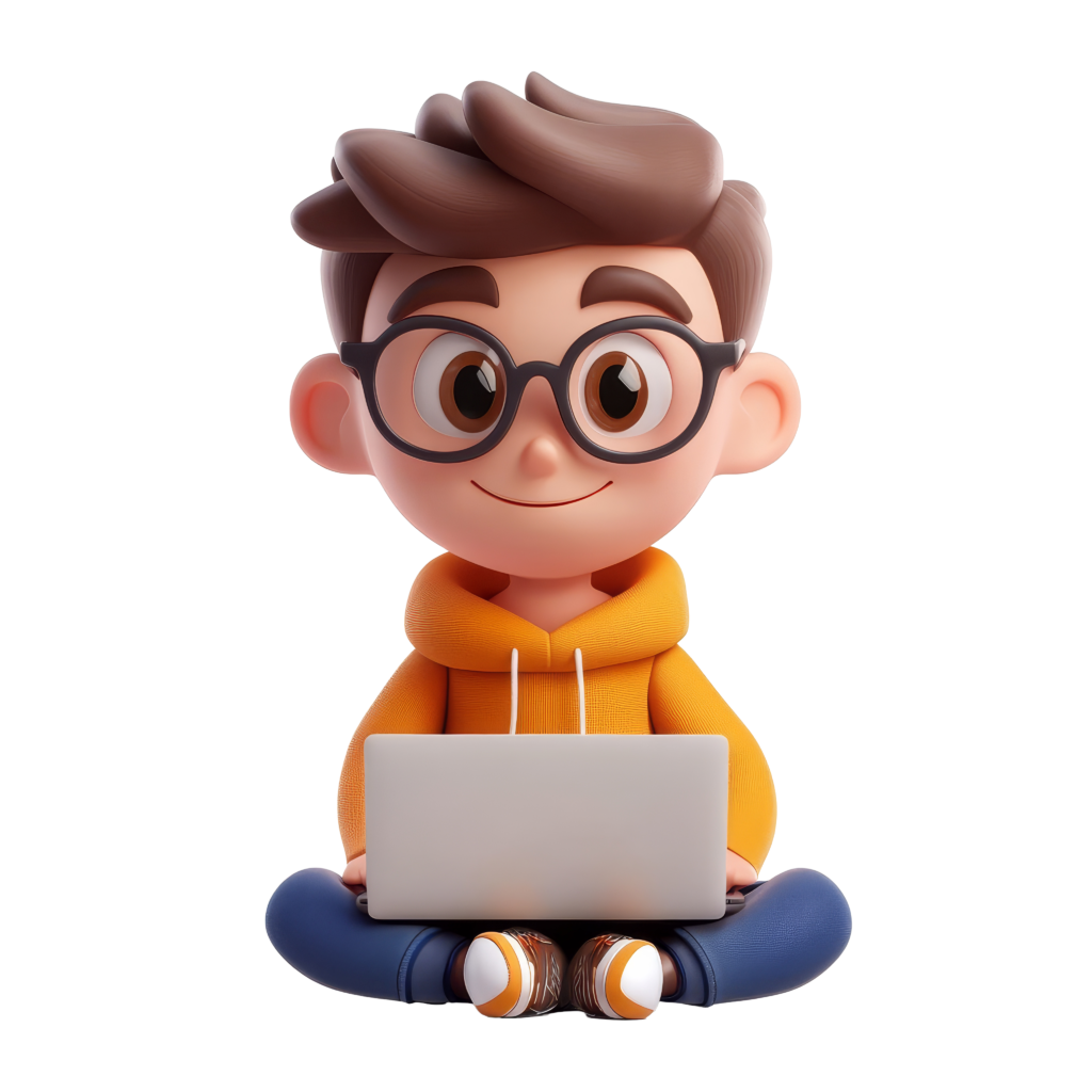 vecteezy a cute cartoon character with glasses using a laptop while 57445281